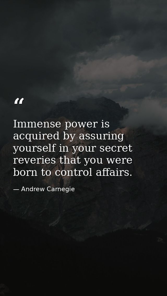 Immense power is acquired by assuring yourself in your secret reveries that you were born to control affairs. — Andrew Carnegie