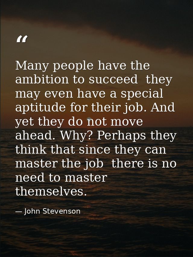 Many people have the ambition to succeed  they may even have a special aptitude for their job. And yet they do not move  — John Stevenson