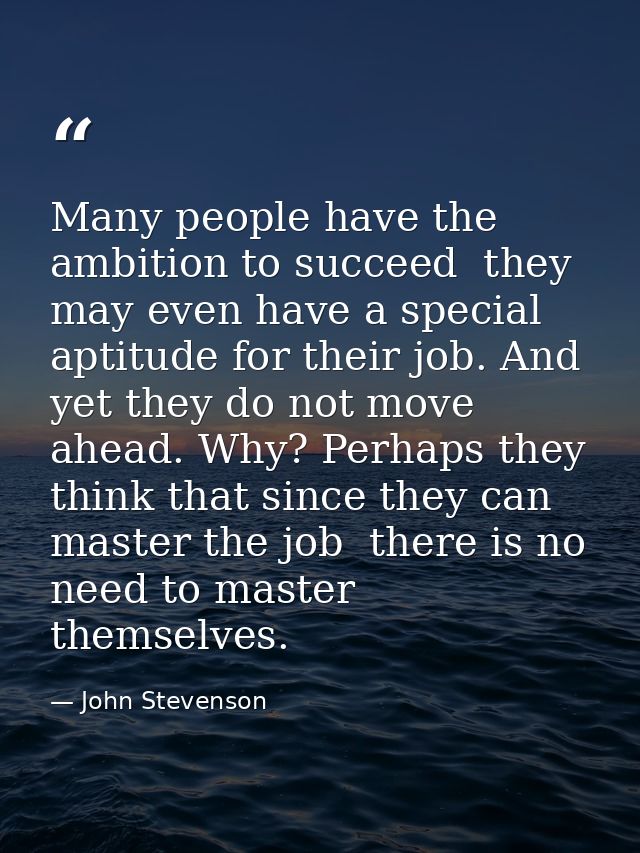 Many people have the ambition to succeed  they may even have a special aptitude for their job. And yet they do not move  — John Stevenson