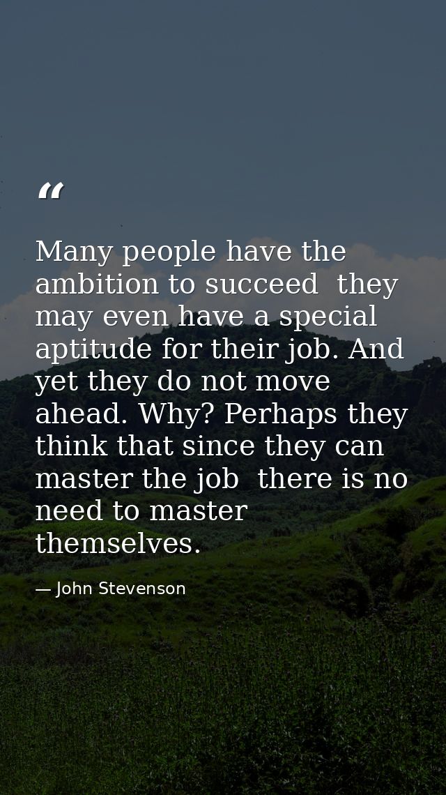 Many people have the ambition to succeed  they may even have a special aptitude for their job. And yet they do not move  — John Stevenson