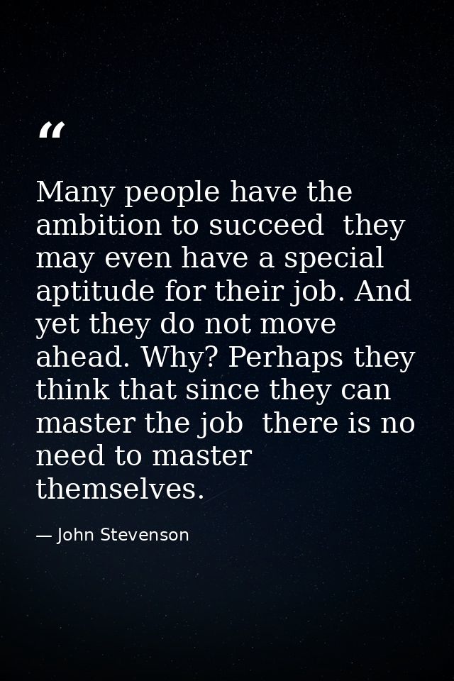 Many people have the ambition to succeed  they may even have a special aptitude for their job. And yet they do not move  — John Stevenson