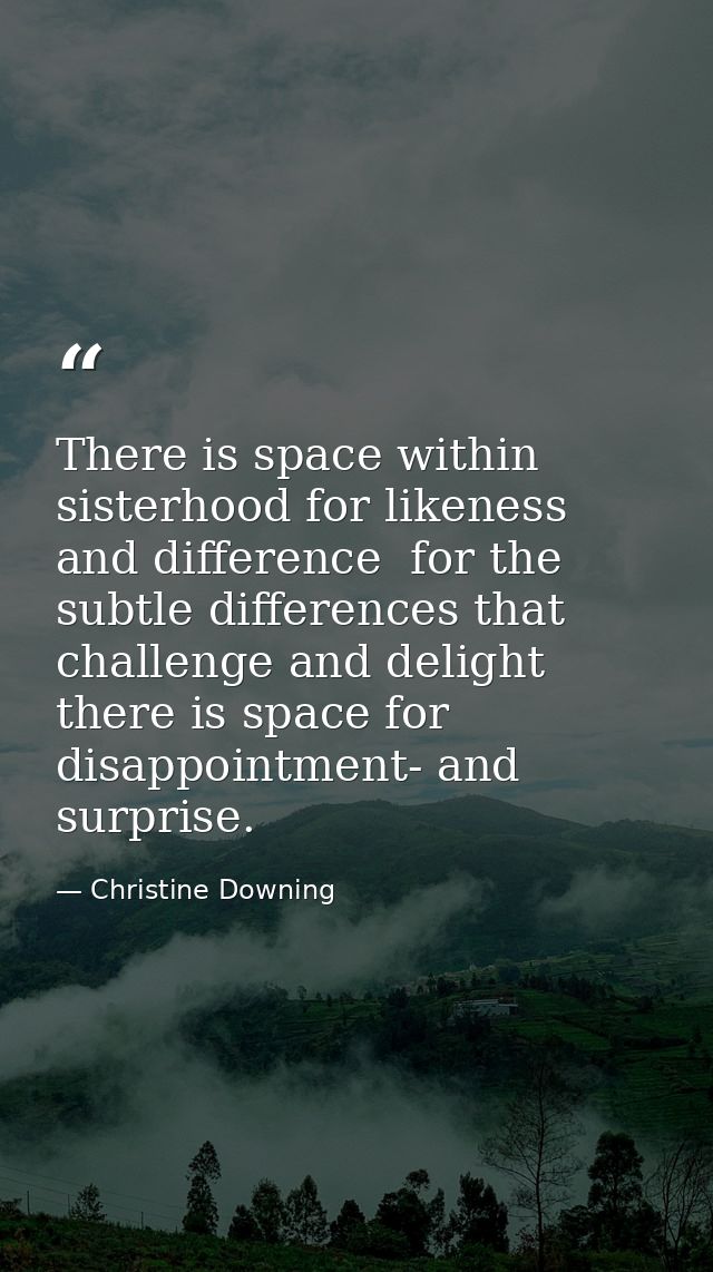 There is space within sisterhood for likeness and difference  for the subtle differences that challenge and delight  the — Christine Downing