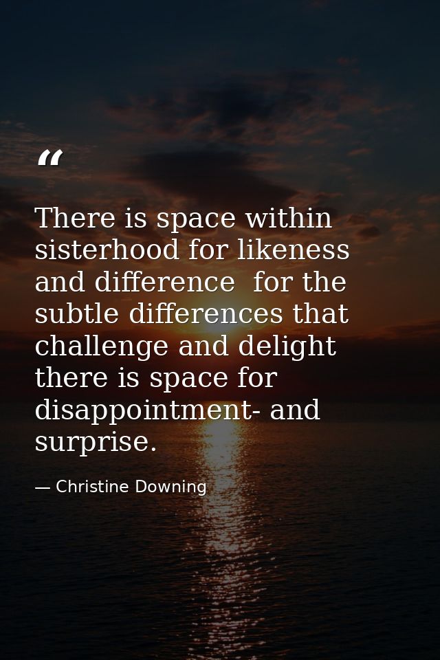 There is space within sisterhood for likeness and difference  for the subtle differences that challenge and delight  the — Christine Downing