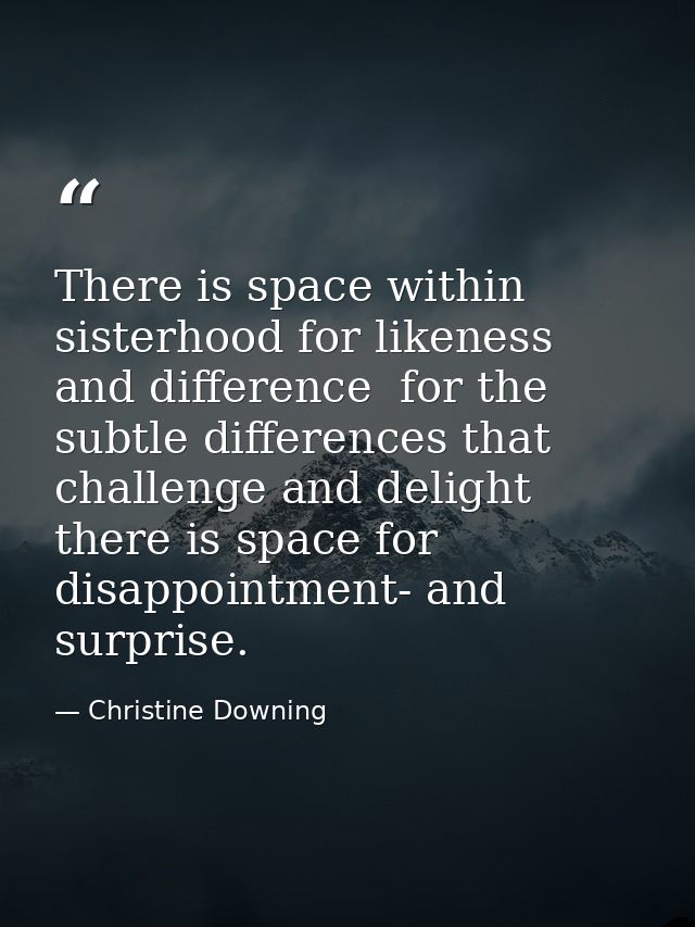 There is space within sisterhood for likeness and difference  for the subtle differences that challenge and delight  the — Christine Downing
