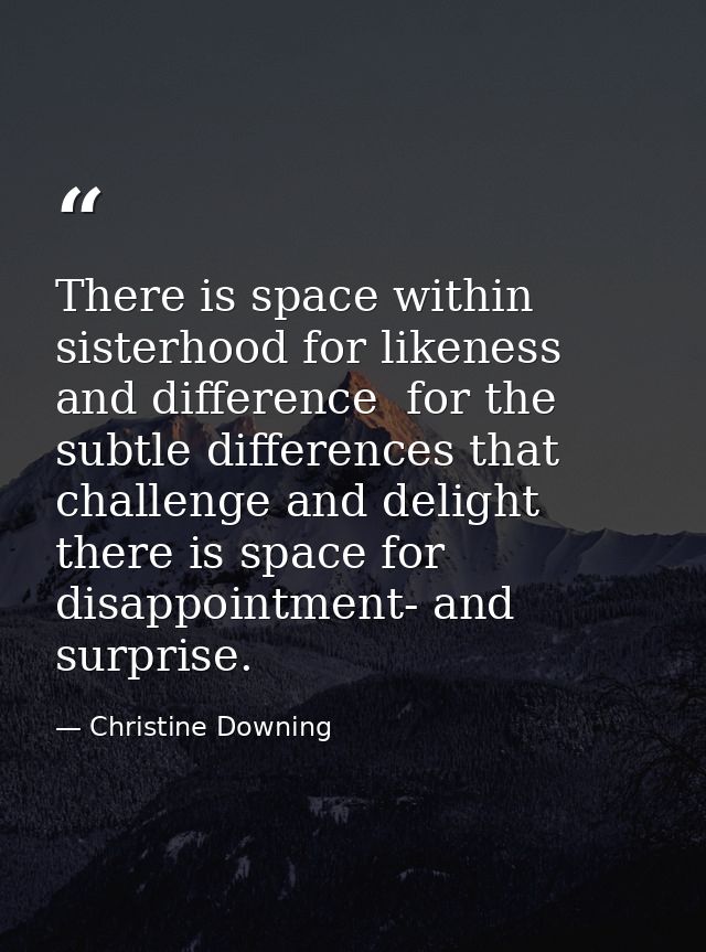 There is space within sisterhood for likeness and difference  for the subtle differences that challenge and delight  the — Christine Downing
