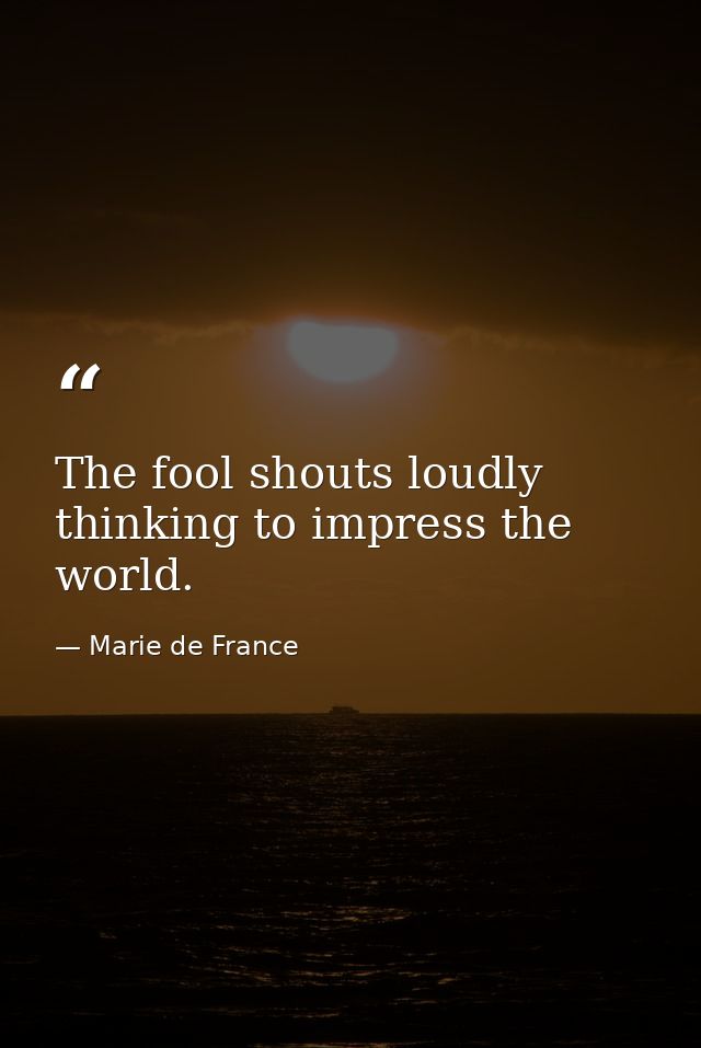 The fool shouts loudly  thinking to impress the world. — Marie de France