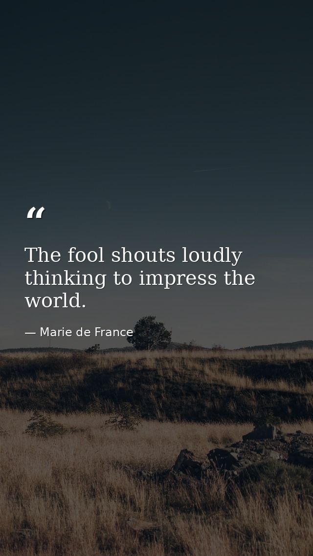 The fool shouts loudly  thinking to impress the world. — Marie de France