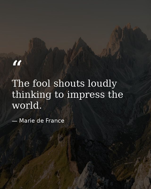 The fool shouts loudly  thinking to impress the world. — Marie de France