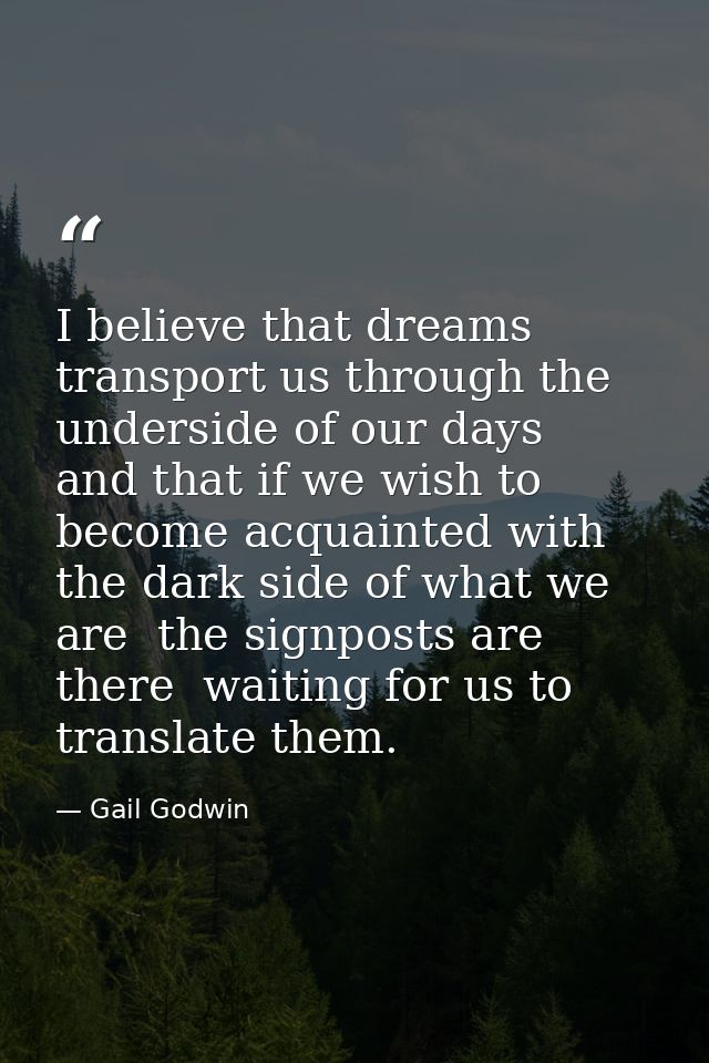 I believe that dreams transport us through the underside of our days  and that if we wish to become acquainted with the  — Gail Godwin