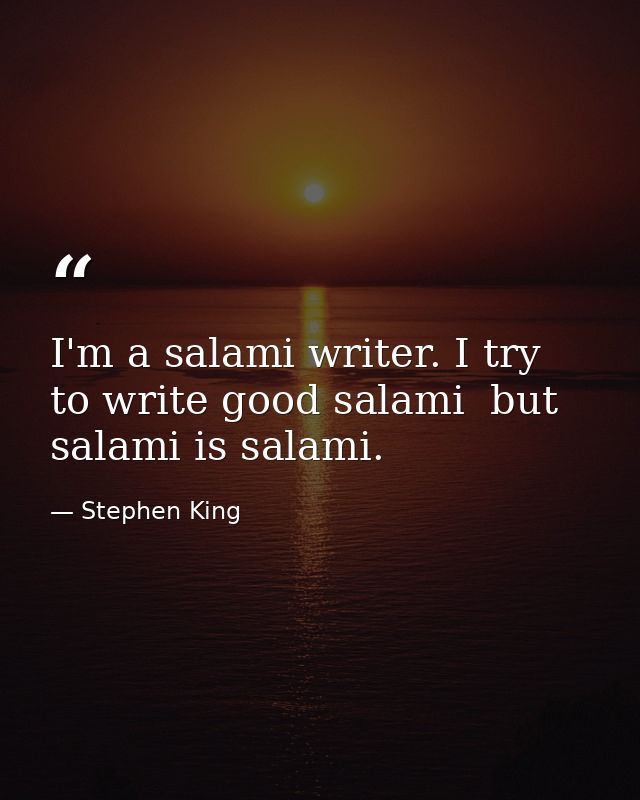 I'm a salami writer. I try to write good salami  but salami is salami. — Stephen King