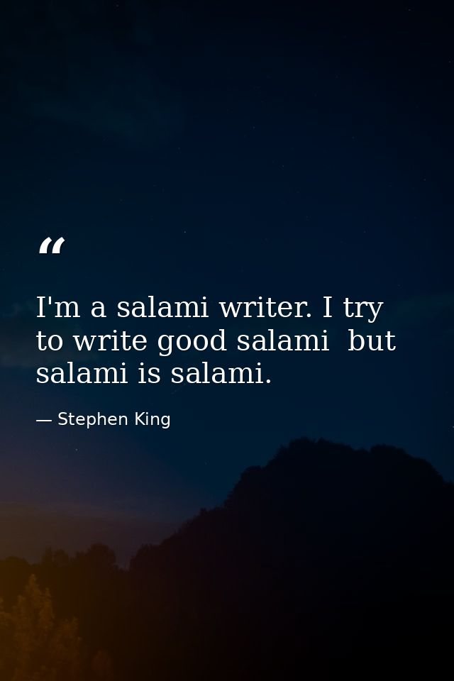 I'm a salami writer. I try to write good salami  but salami is salami. — Stephen King