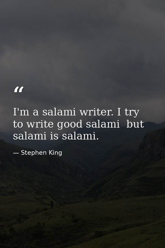 I'm a salami writer. I try to write good salami  but salami is salami. — Stephen King
