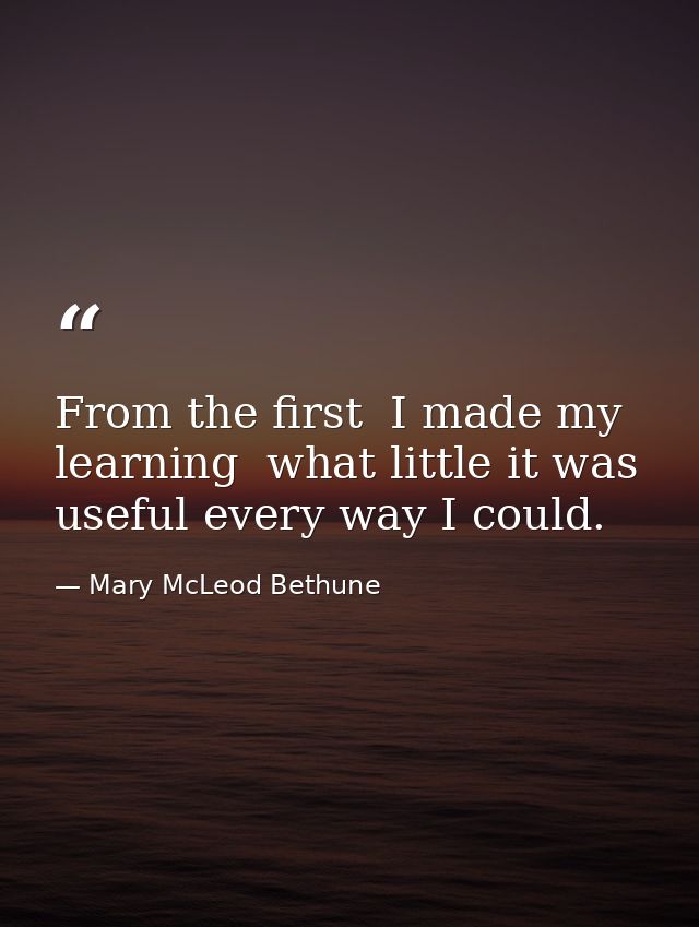 From the first  I made my learning  what little it was  useful every way I could. — Mary McLeod Bethune