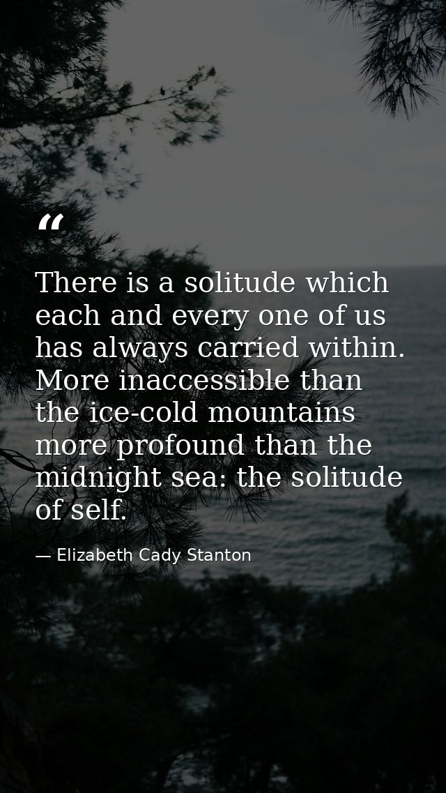 There is a solitude which each and every one of us has always carried within. More inaccessible than the ice-cold mounta — Elizabeth Cady Stanton