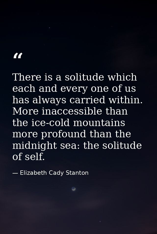 There is a solitude which each and every one of us has always carried within. More inaccessible than the ice-cold mounta — Elizabeth Cady Stanton