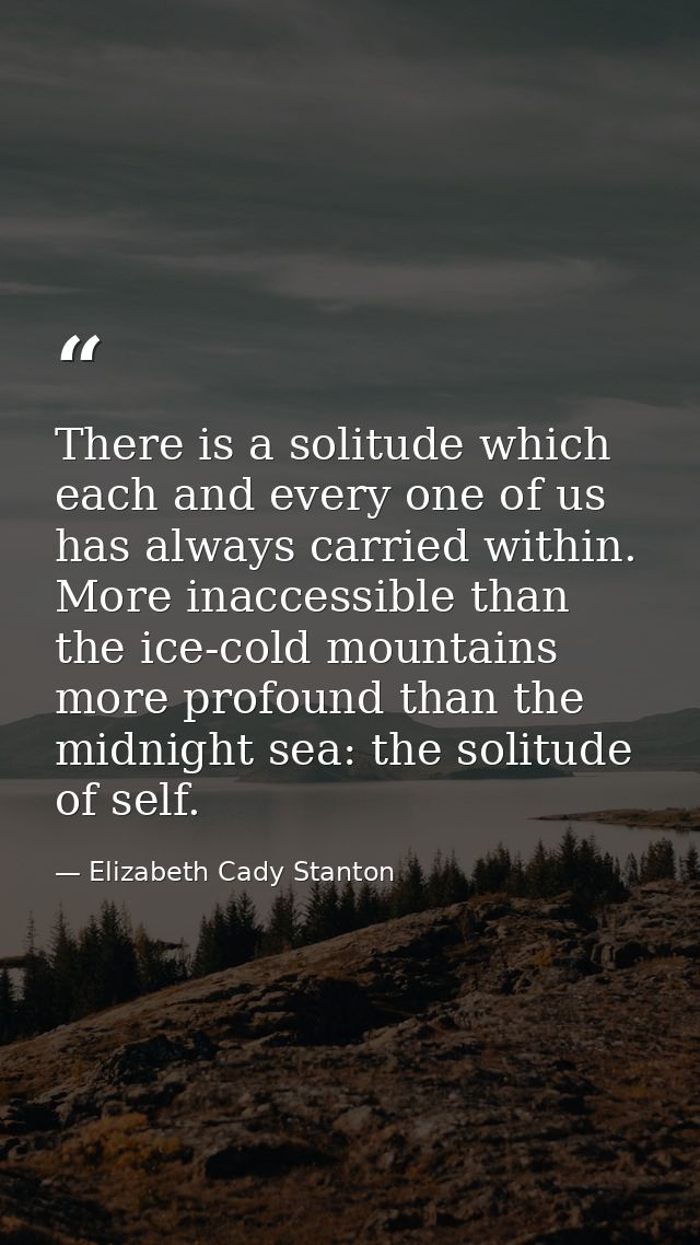 There is a solitude which each and every one of us has always carried within. More inaccessible than the ice-cold mounta — Elizabeth Cady Stanton