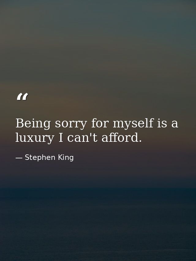 Being sorry for myself is a luxury I can't afford. — Stephen King