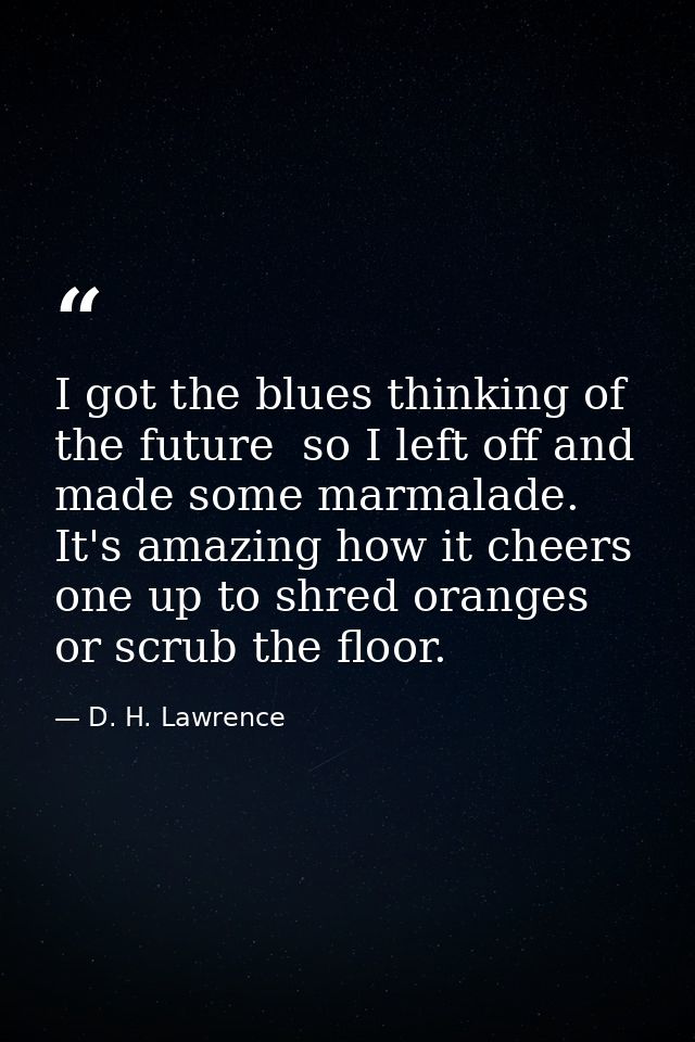 I got the blues thinking of the future  so I left off and made some marmalade. It's amazing how it cheers one up to shre — D. H. Lawrence