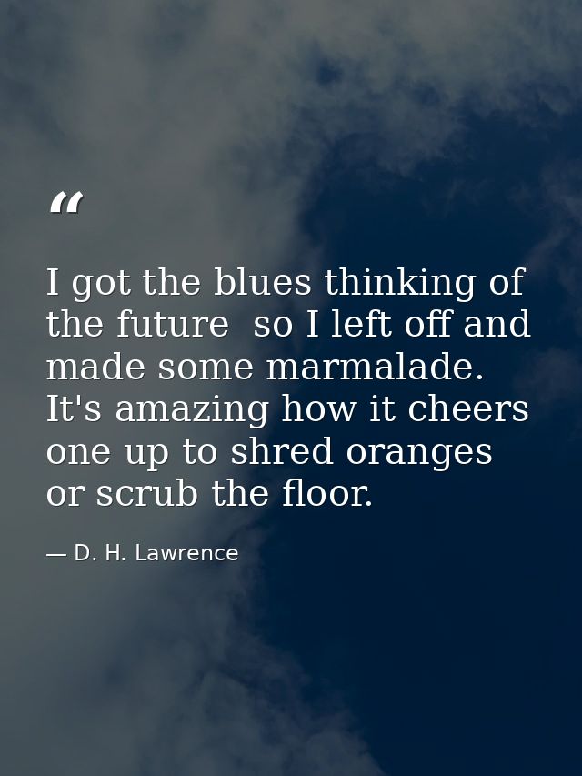I got the blues thinking of the future  so I left off and made some marmalade. It's amazing how it cheers one up to shre — D. H. Lawrence