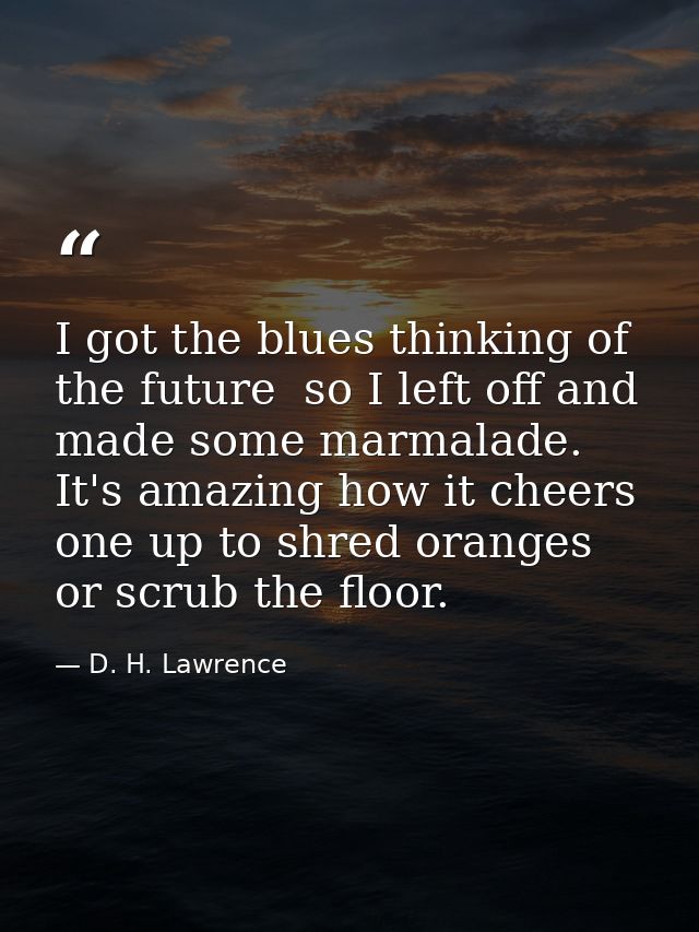 I got the blues thinking of the future  so I left off and made some marmalade. It's amazing how it cheers one up to shre — D. H. Lawrence