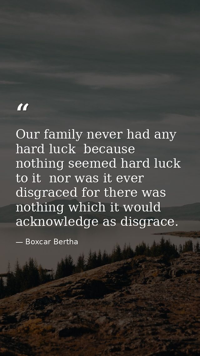 Our family never had any hard luck  because nothing seemed hard luck to it  nor was it ever disgraced for there was noth — Boxcar Bertha