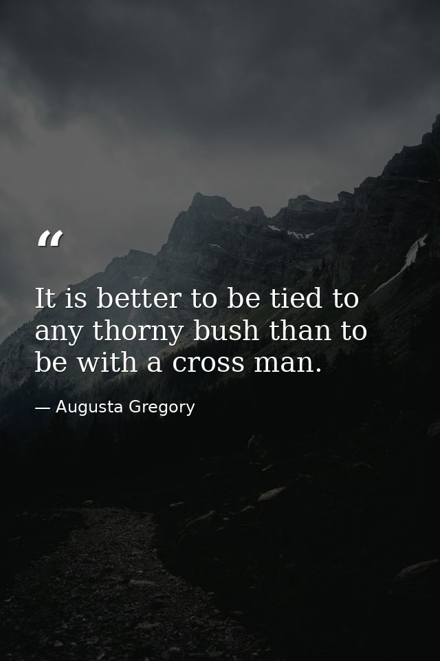 It is better to be tied to any thorny bush than to be with a cross man. — Augusta Gregory
