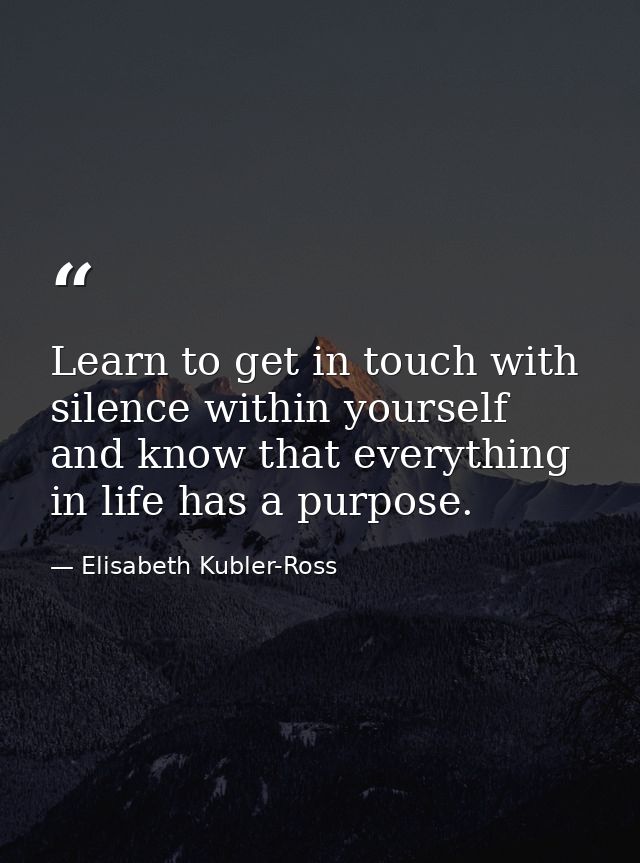 Learn to get in touch with silence within yourself and know that everything in life has a purpose. — Elisabeth Kubler-Ross