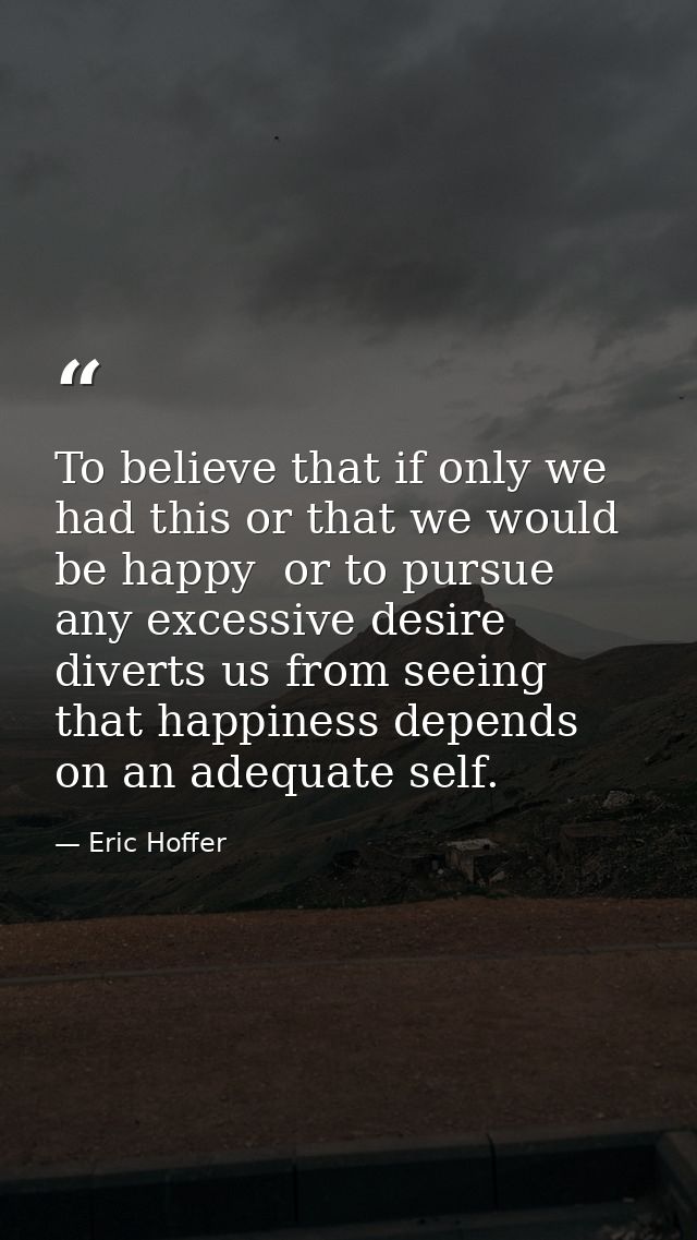 To believe that if only we had this or that we would be happy  or to pursue any excessive desire  diverts us from seeing — Eric Hoffer