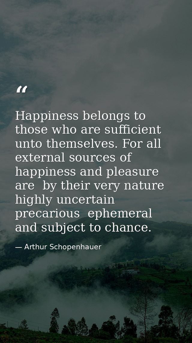 Happiness belongs to those who are sufficient unto themselves. For all external sources of happiness and pleasure are  b — Arthur Schopenhauer