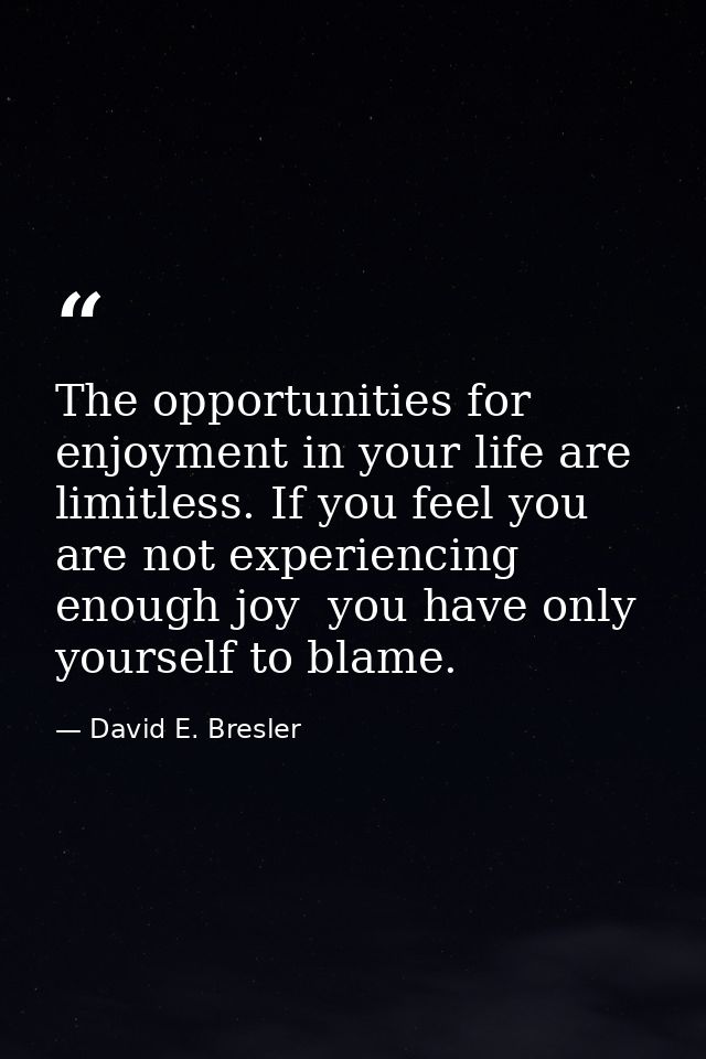 The opportunities for enjoyment in your life are limitless. If you feel you are not experiencing enough joy  you have on — David E. Bresler