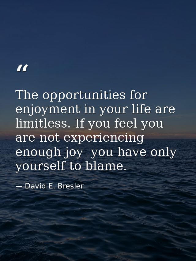 The opportunities for enjoyment in your life are limitless. If you feel you are not experiencing enough joy  you have on — David E. Bresler