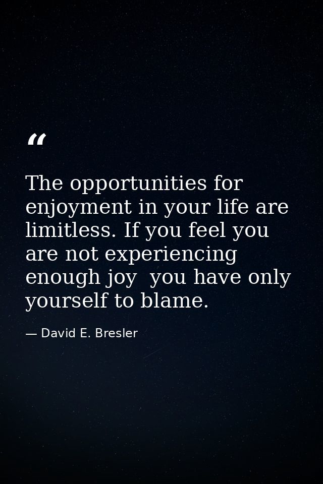 The opportunities for enjoyment in your life are limitless. If you feel you are not experiencing enough joy  you have on — David E. Bresler