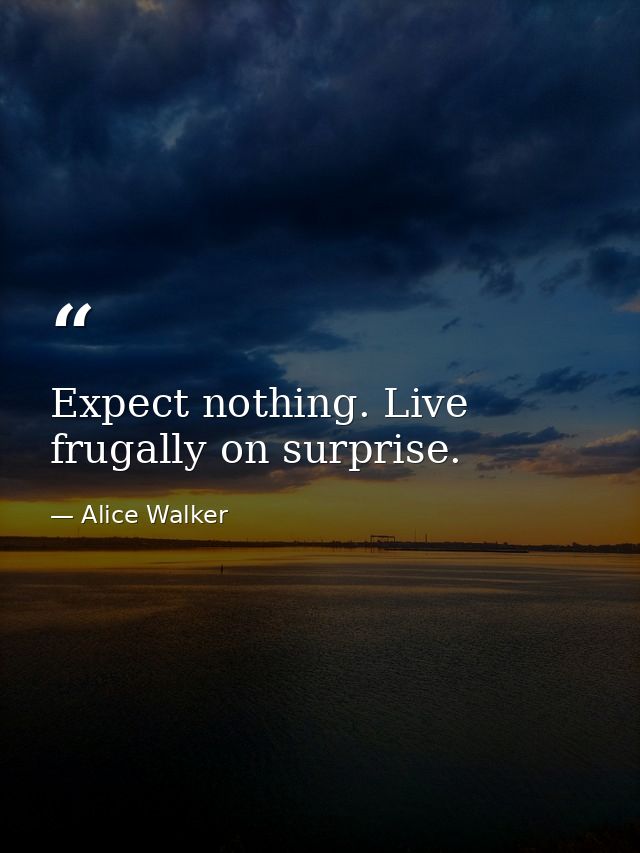 Expect nothing. Live frugally on surprise. — Alice Walker