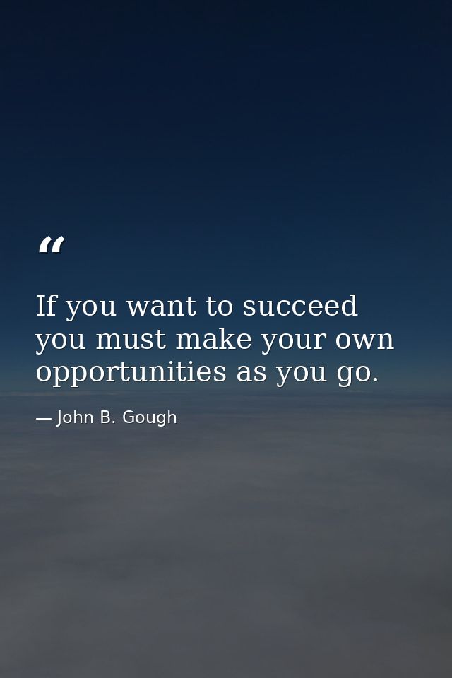 If you want to succeed  you must make your own opportunities as you go. — John B. Gough