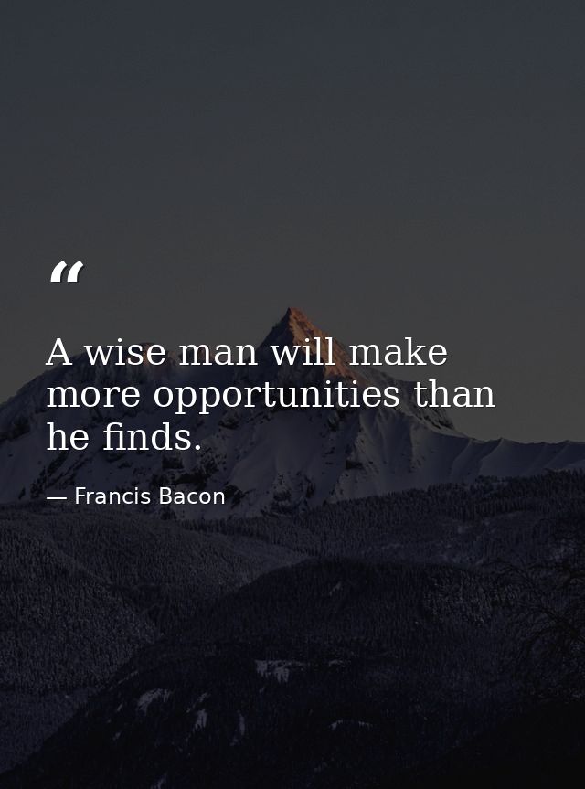 A wise man will make more opportunities than he finds. — Francis Bacon