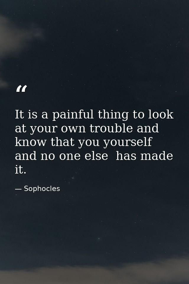 It is a painful thing to look at your own trouble and know that you yourself  and no one else  has made it. — Sophocles