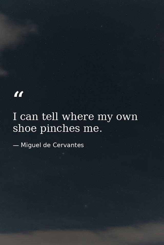I can tell where my own shoe pinches me. — Miguel de Cervantes