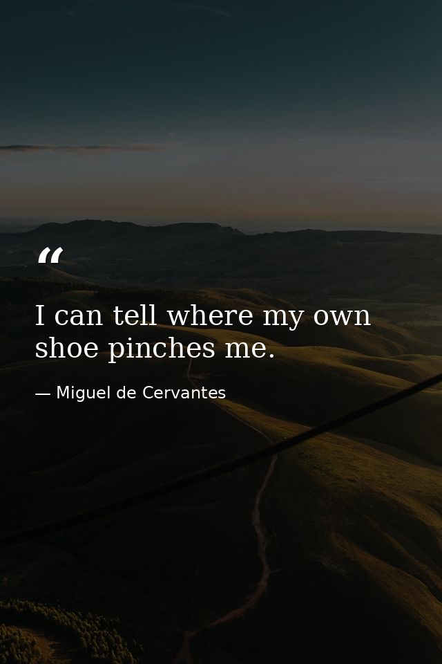 I can tell where my own shoe pinches me. — Miguel de Cervantes