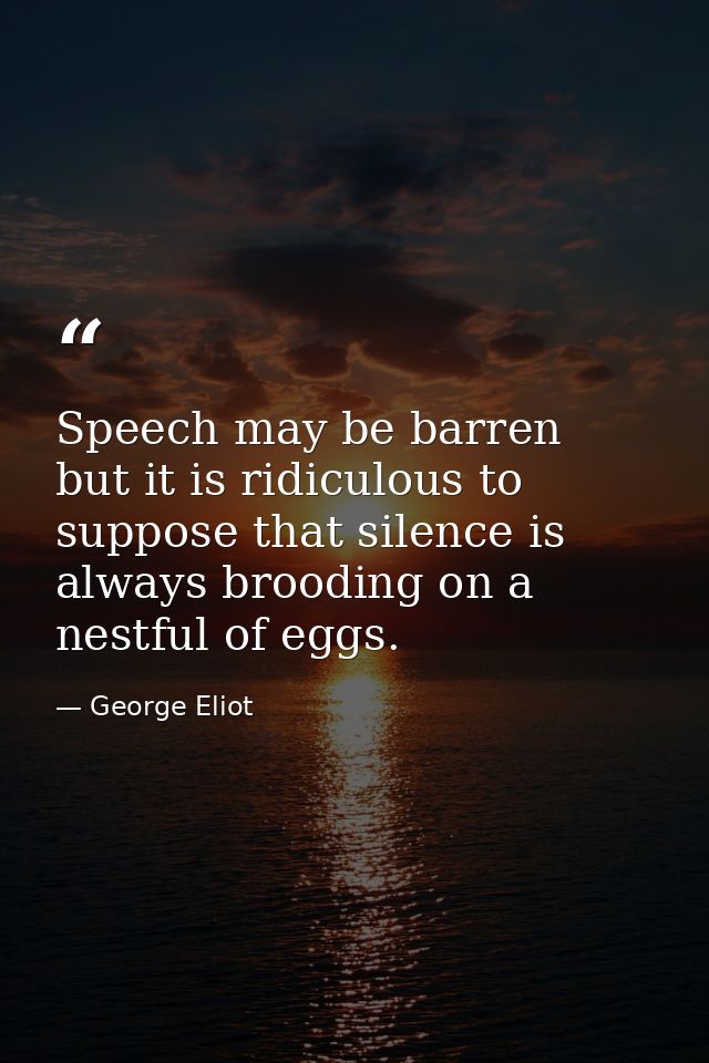 Speech may be barren  but it is ridiculous to suppose that silence is always brooding on a nestful of eggs. — George Eliot