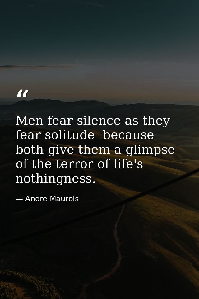 Men fear silence as they fear solitude  because both give them a glimpse of the terror of life's nothingness. — Andre Maurois