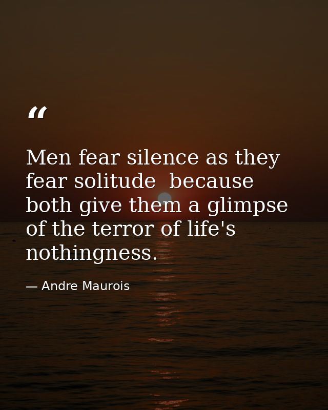 Men fear silence as they fear solitude  because both give them a glimpse of the terror of life's nothingness. — Andre Maurois