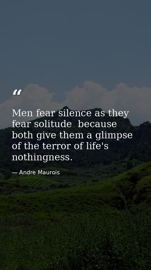 Men fear silence as they fear solitude  because both give them a glimpse of the terror of life's nothingness. — Andre Maurois