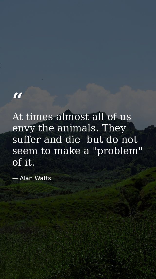 At times almost all of us envy the animals. They suffer and die  but do not seem to make a "problem" of it. — Alan Watts