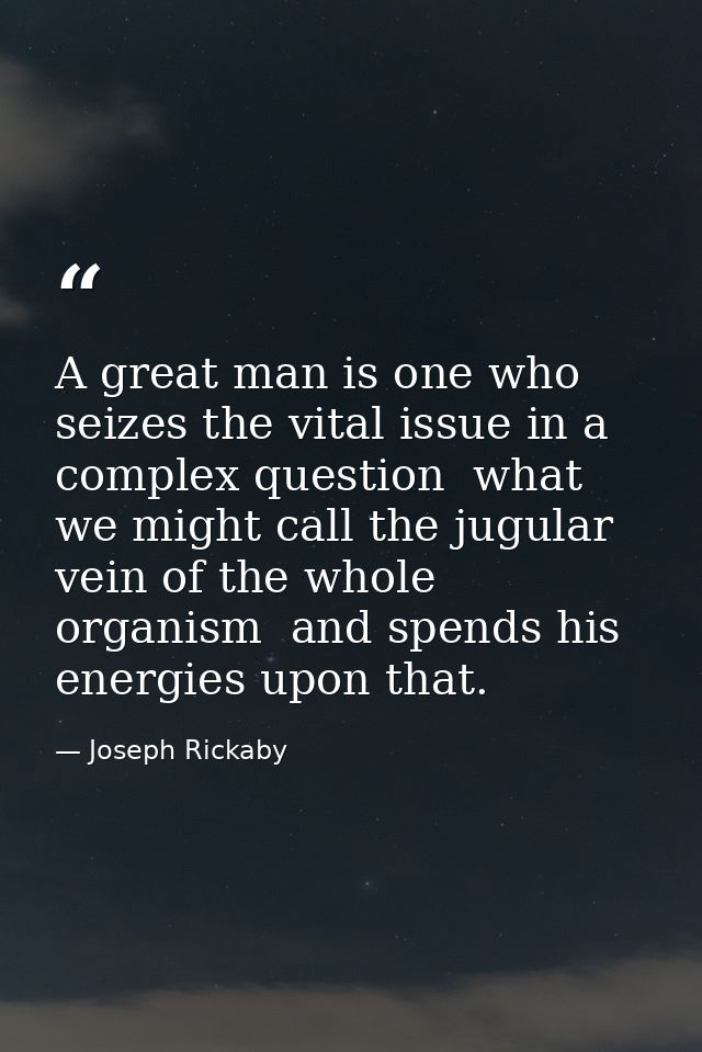 A great man is one who seizes the vital issue in a complex question  what we might call the jugular vein of the whole or — Joseph Rickaby