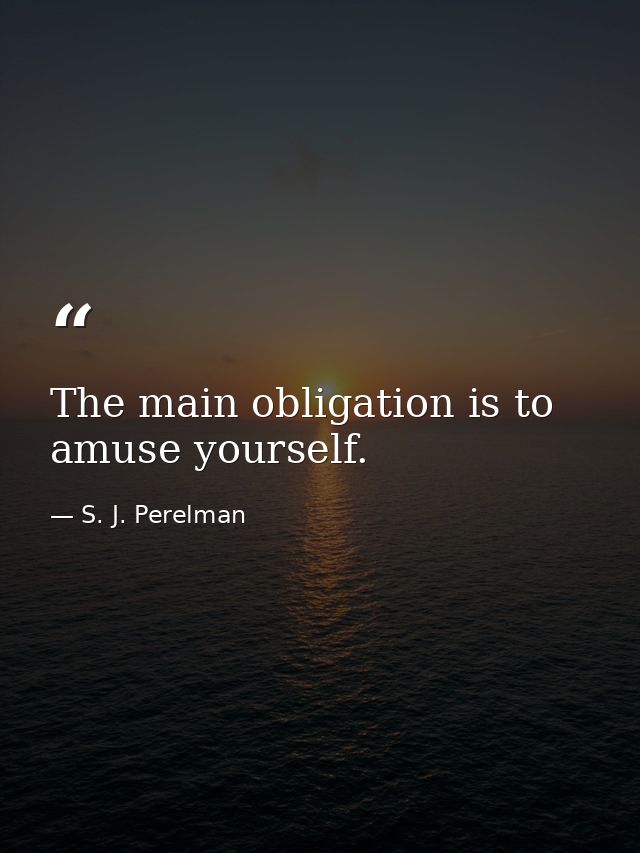 The main obligation is to amuse yourself. — S. J. Perelman