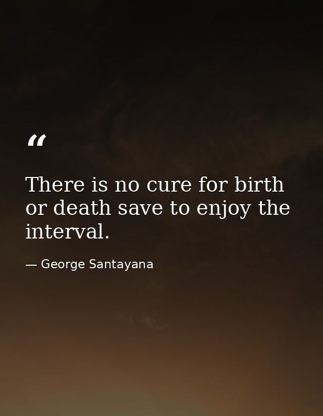 There is no cure for birth or death save to enjoy the interval. — George Santayana
