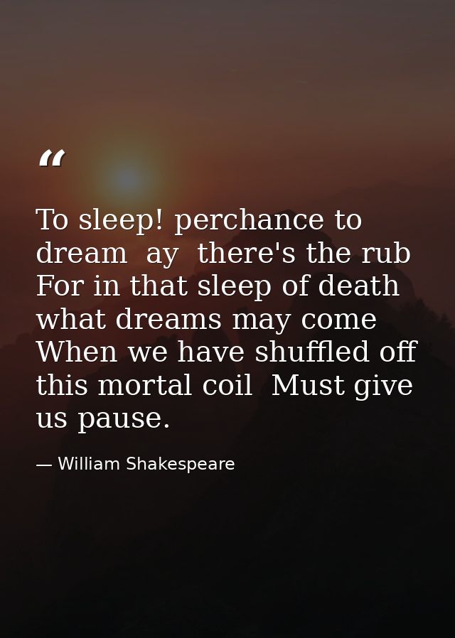 To sleep! perchance to dream  ay  there's the rub  For in that sleep of death what dreams may come  When we have shuffle — William Shakespeare