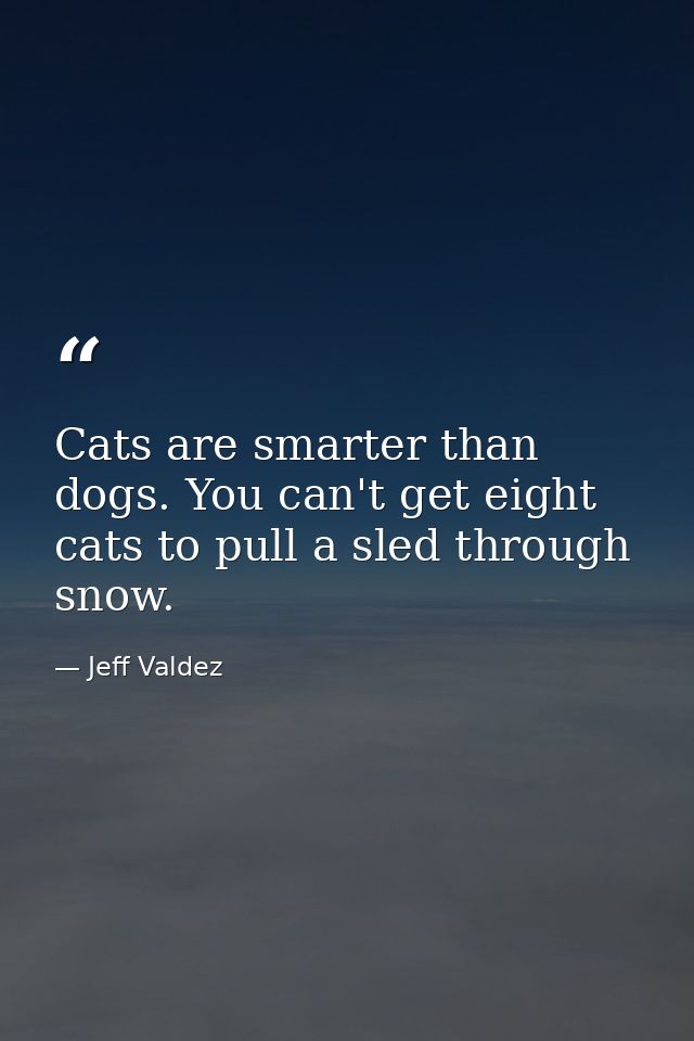 Cats are smarter than dogs. You can't get eight cats to pull a sled through snow. — Jeff Valdez