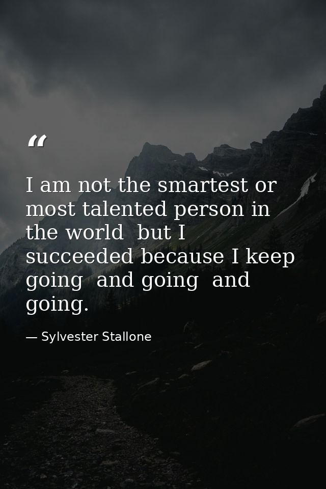 I am not the smartest or most talented person in the world  but I succeeded because I keep going  and going  and going. — Sylvester Stallone