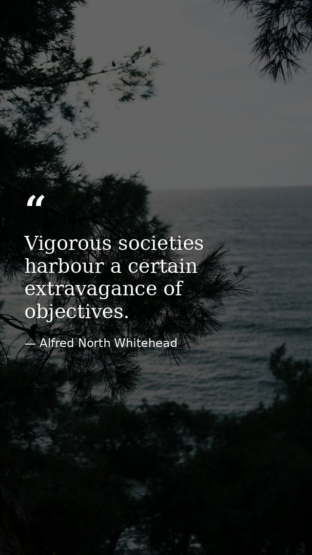 Vigorous societies harbour a certain extravagance of objectives. — Alfred North Whitehead